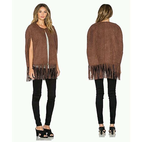 NWT WOMEN’S TULAROSA Cape Fringed Cardigan Vest Jacket TOP BROWN MED Last One! - Picture 1 of 9